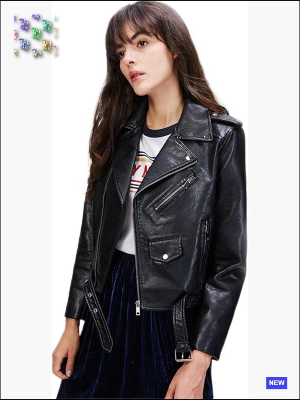 Faux Leather Motorcycle Jacket Slim Short Biker Coat with Zipper Details